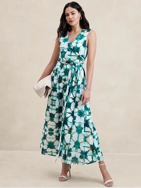 Banana Republic Voile Wrap Waist Maxi Dress All Cotton Size 12 Tie Dye V Neck A